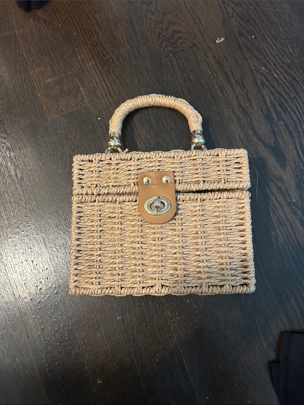 Amazon Woven Straw Top-Handle Bag in Natural Tan